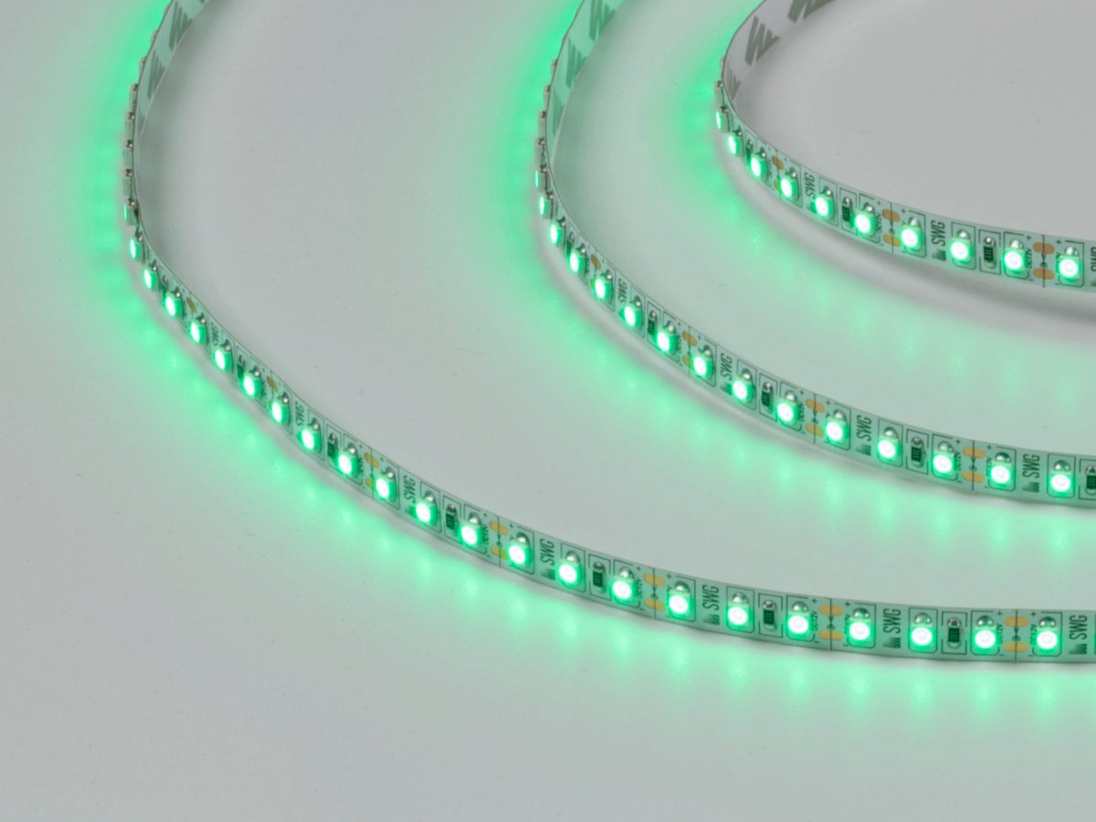 Светодиодная лента 3528, 120 LED/м, 9,6 Вт/м, 12В, IP20, Цвет: Зеленый, SWG3120-12-9.6-G-M, катушка 5 м