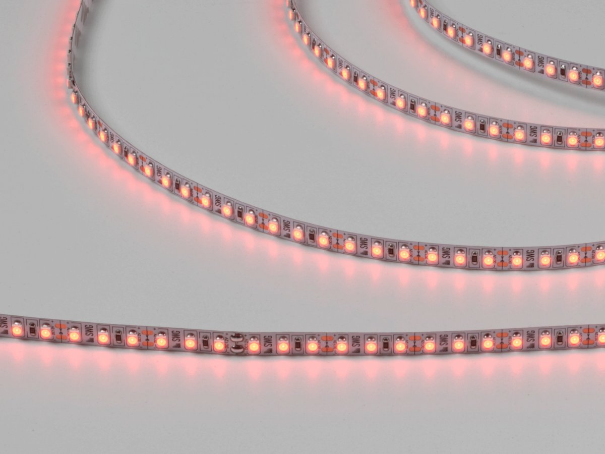Светодиодная лента 3528, 120 LED/м, 9,6 Вт/м, 12В, IP20, Цвет: Красный, SWG3120-12-9.6-R-M, катушка 5 м