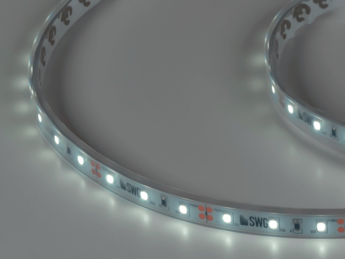 Светодиодная лента 2835, 60 LED/м, 4,8 Вт/м, 12В, IP66, 3M, Цвет: Холодный белый, SWG260-12-4.8-W-66-M, катушка 5 м