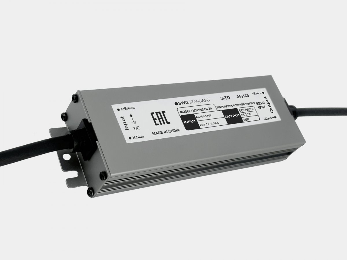 Блок питания SWG для светодиодных лент 24 В, 60 Вт, IP67, MTPW2-60-24