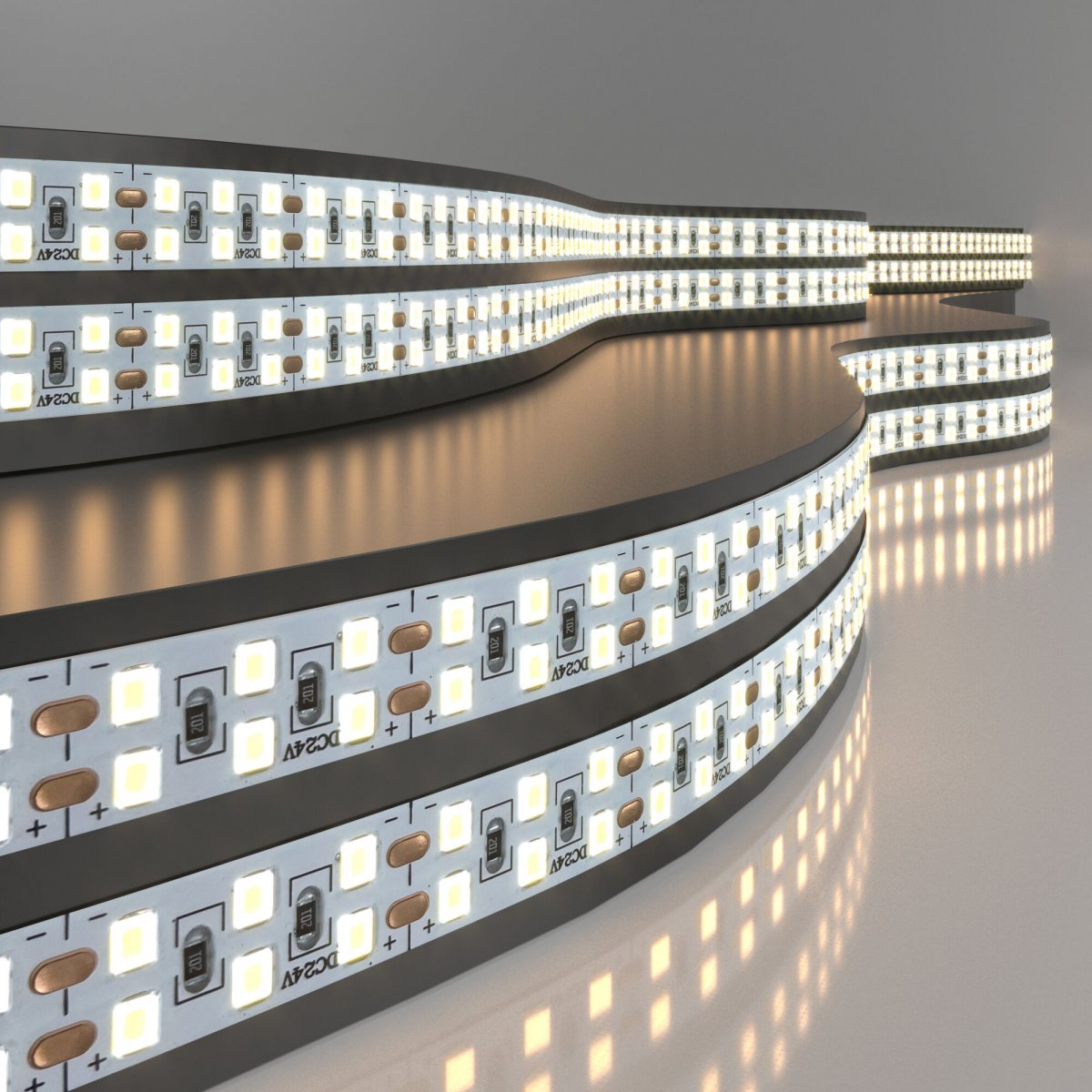 Лента светодиодная 240 LED 18 Вт IP20 двухрядная 3300К теплый белый, 5м 2835 24V 240Led 18W