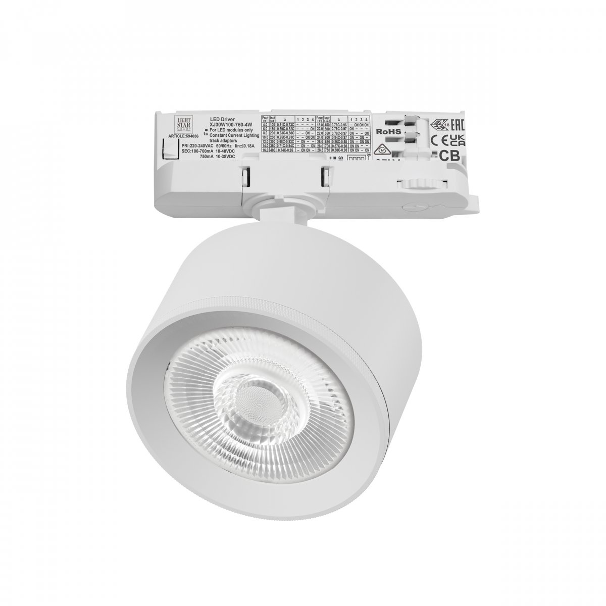 Светильник для трековой системы Quattro LED 15W 60G с адаптером Alta Pro, белый Lightstar A5546QT60G