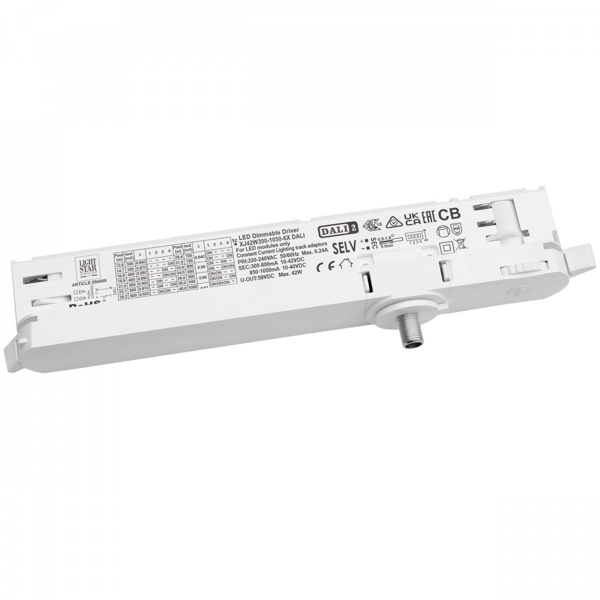 Адаптер с драйвером с DIP-switch управляемый по DALI для трек-системы QUATTRO, белый Lightstar 594066