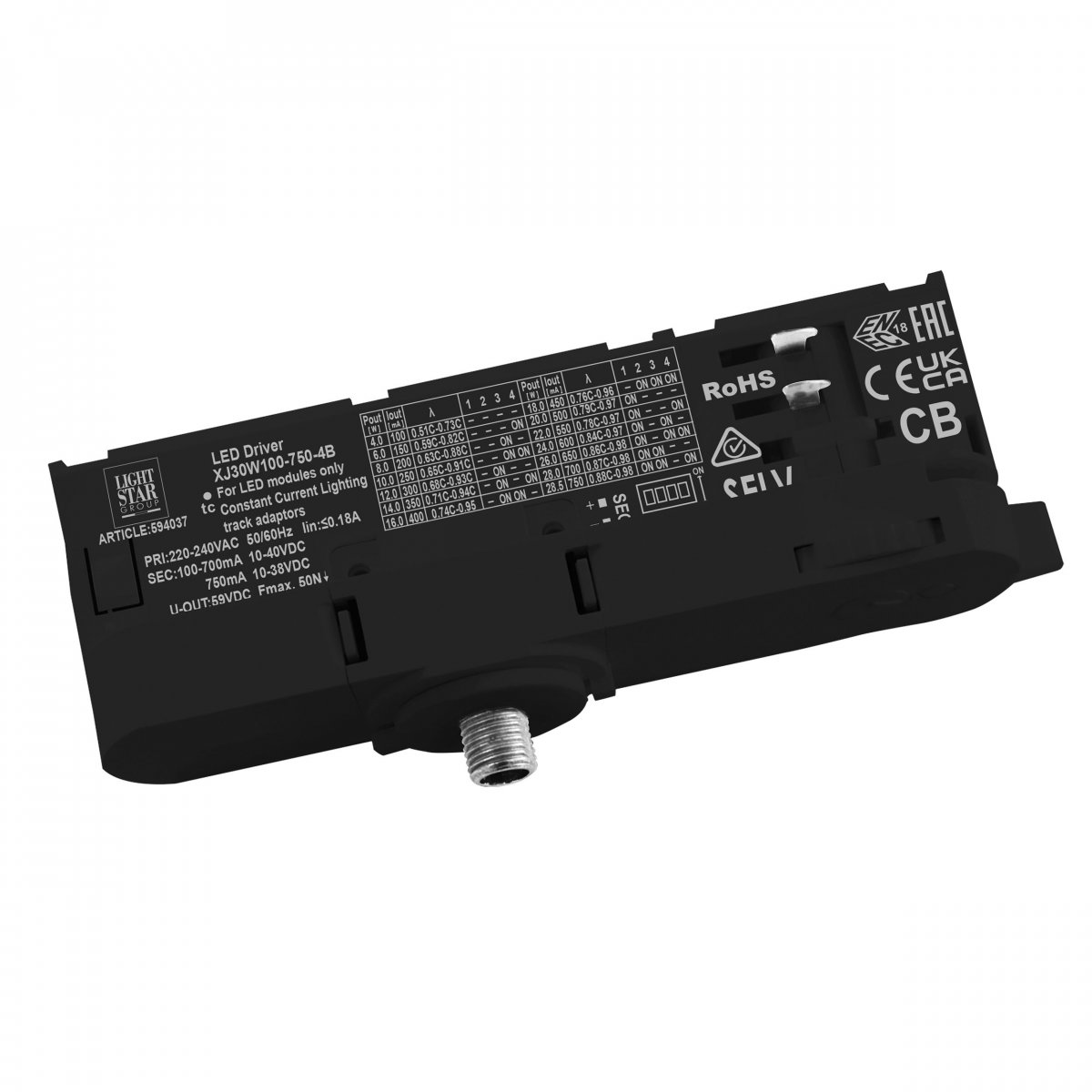 Адаптер с драйвером с DIP-switch для трековой системы QUATTRO, черный Lightstar 594037