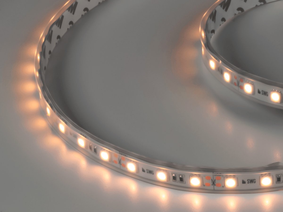 Светодиодная лента 5050, 60 LED/м, 14,4 Вт/м, 12В, IP66, Цвет: Теплый белый, SWG560-12-14.4-WW-66-M, катушка 5 м