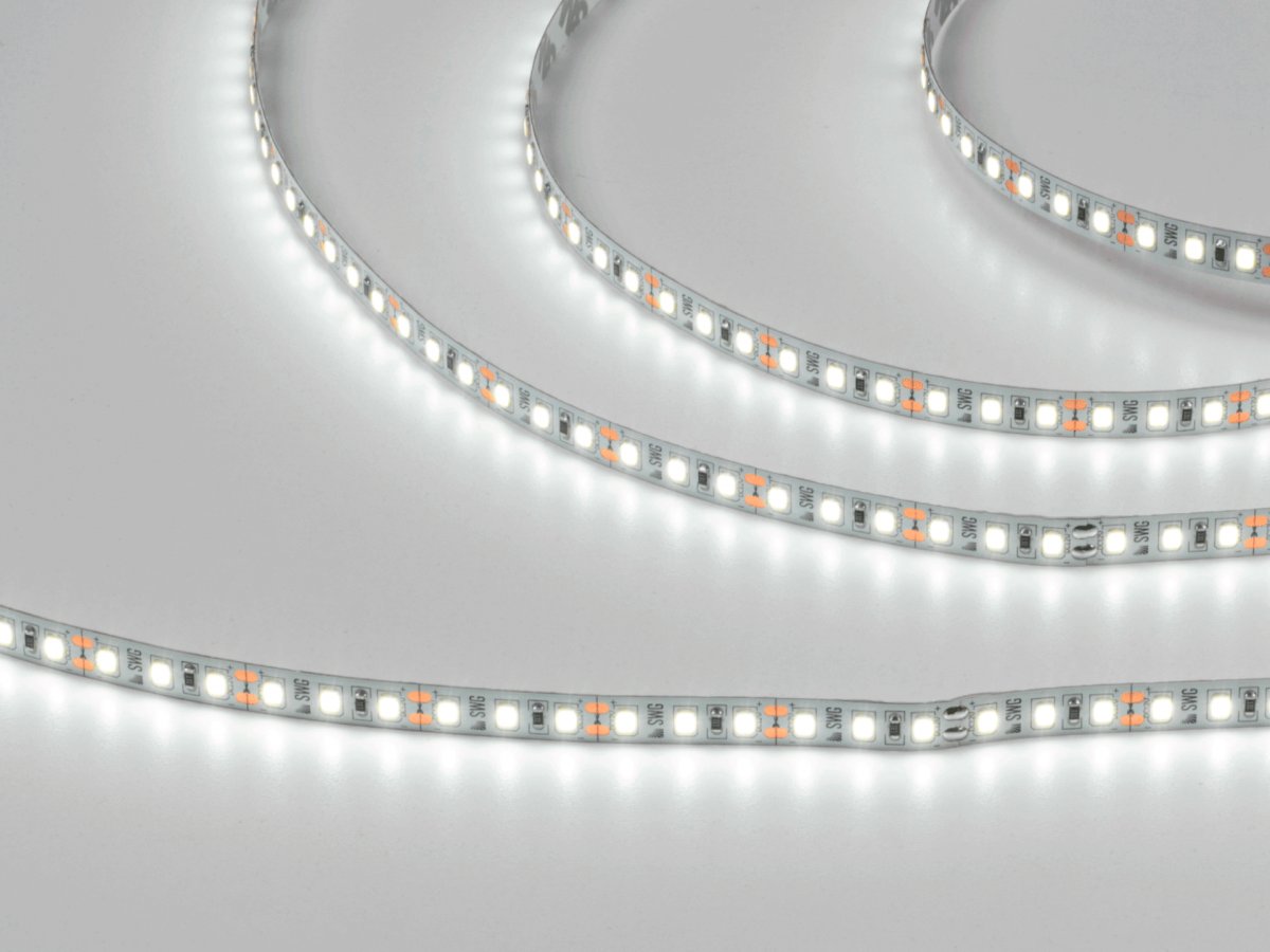 Светодиодная лента 2835, 120 LED/м, 12 Вт/м, 12В, IP20, 3M, Цвет: Холодный белый, SWG2120-12-12-W-M, катушка 5 м