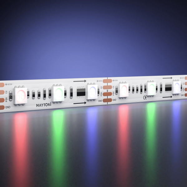Светодиодная лента 12В 5050 14,4Вт/м 5м IP 67 Адресная (SPI) Цветная (RGB) Maytoni 201244, белый