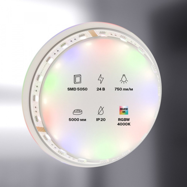 фото Светодиодная лента 24В 5050 19,2Вт/м Цветная (RGB) + 4000K 5м IP20 Maytoni 10180, белый