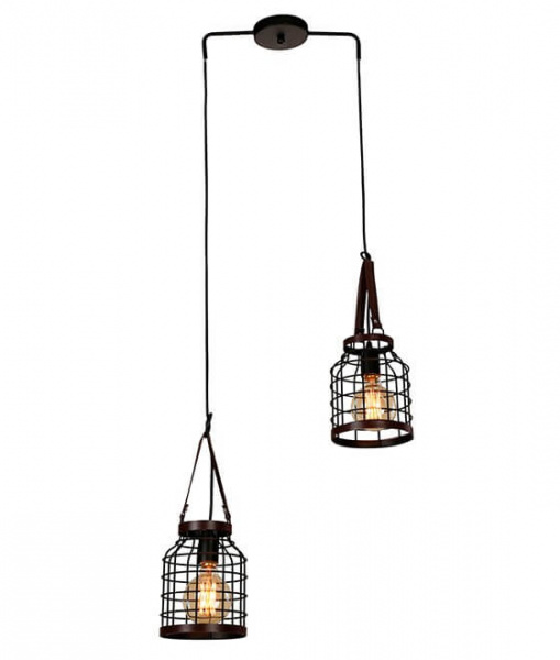 Светильник подвесной HB2022  2*E27 d=520mm h=220mm. Цвет: ORB+Dark brown leather