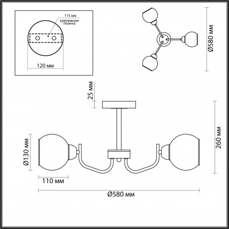 фото Чёрный, золотой Люстра потолочная E27 3*60W 220V BLISS COMFI, арт. 5642/3C