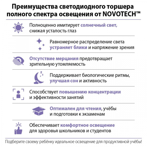 фото Торшер светодиодный диммируемый полного спектра, черный Novotech STUDI, арт. 359974