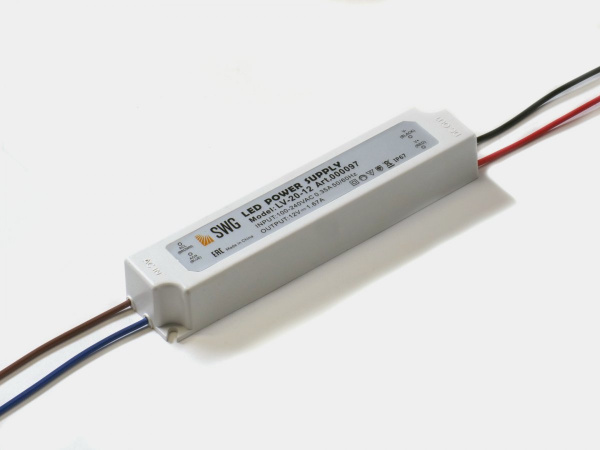 Блок Питания SWG для ленты IP 67 пластик 20 W, 12V, LV-20-12