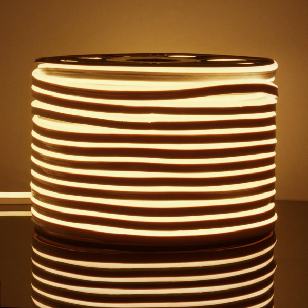 Светодиодный гибкий неон 220 В 9.6 Вт/м 120 Led/м 2835 IP67, односторонний теплый белый 3300 K, 50 м LS001 220V