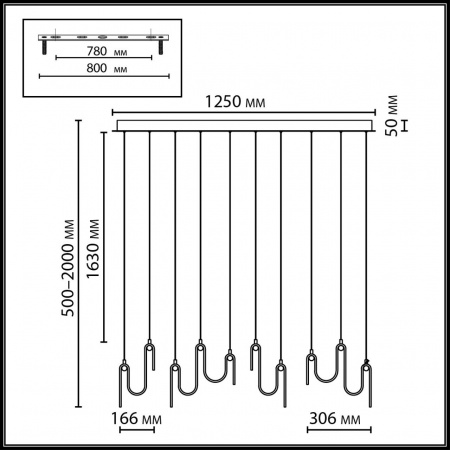 фото Брашинг/дымчатый металл/стекло Люстра линейная LED x 52W 4000K FLOW L-VISION, арт. 5106/52L