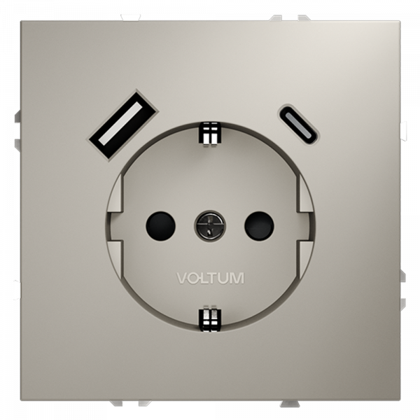 Розетка встраиваемая VOLTUM S70 с заземлением и защитными шторками, 16А, с USB, A+С, (кашемир)
