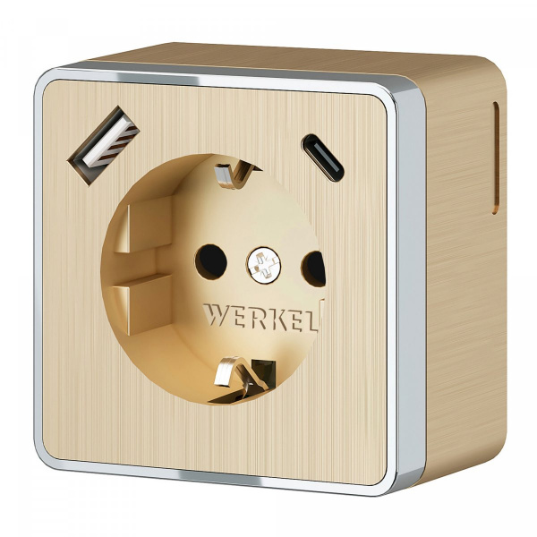 фото Розетка с заземлением, шторками и USB тип A+C Gallant шампань рифленый W5071710