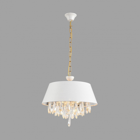 фото Латунь/белый/прозрачный, металл/текстиль/хрусталь Люстра подвесная E27 3*60W 220V MITRIM CLASSI, арт. 8374/3