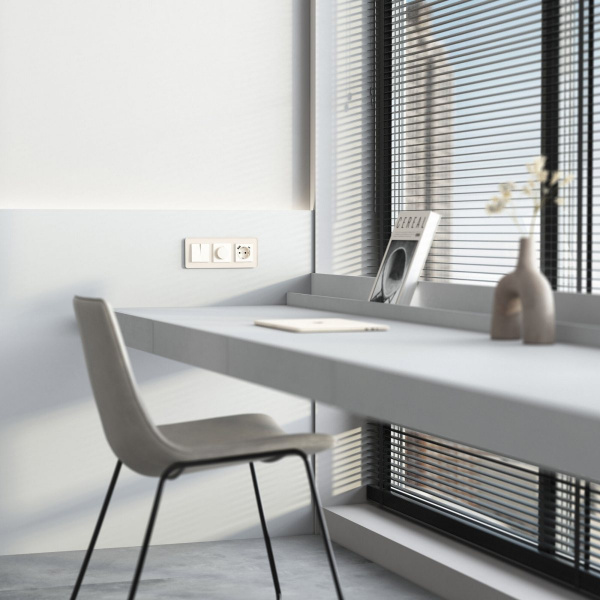 Розетка с заземлением, шторками и USB тип A+C (айвори матовый) W1171762