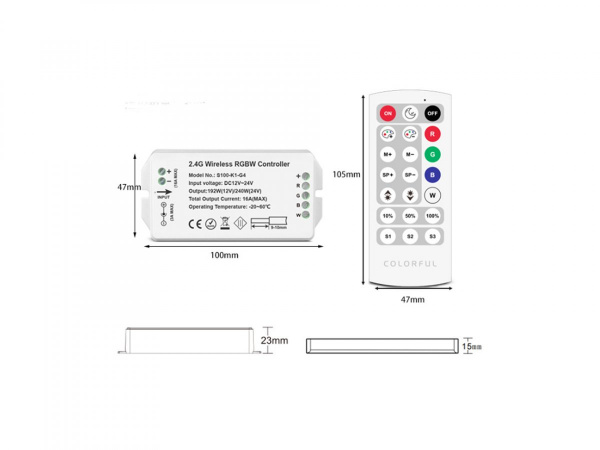 фото Контроллер SWG RGB, 2.4G с пультом, 21 кноп., DC12/24V, <16A(MAX), SW-RGB-2.4G-16A