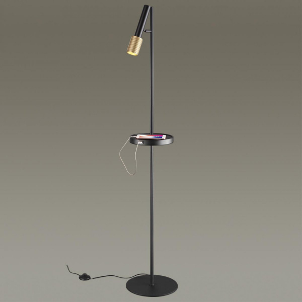фото Торшер с полкой/USB, черный Odeon Light MEHARI, арт. 4240/1F