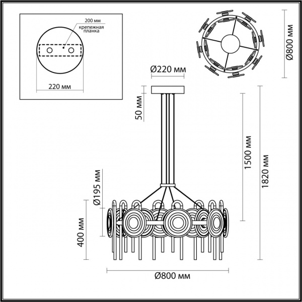 фото Черный/золото/металл/стекло Люстра LED 92W 3000K 8990Лм MAGNET MODERN, арт. 5407/92L