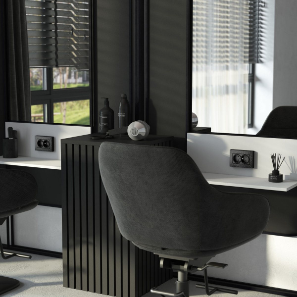 фото Рамка из поликарбоната для двойной розетки Hammer черный W0082408