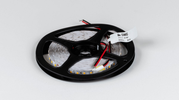 фото Светодиодная лента 2835, 120 LED/м, 9,6 Вт/м, 24В, IP20, 3M, Цвет: Теплый белый, SWG2120-24-9.6-WW-M, катушка 5 м