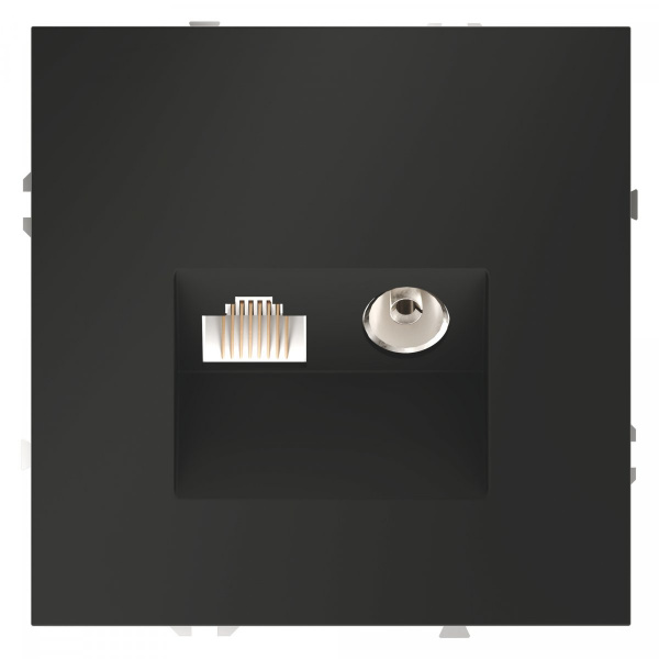 Розетка телевизионная встраиваемая VOLTUM S70 TV+RJ45 кат. 6, (черный матовый)