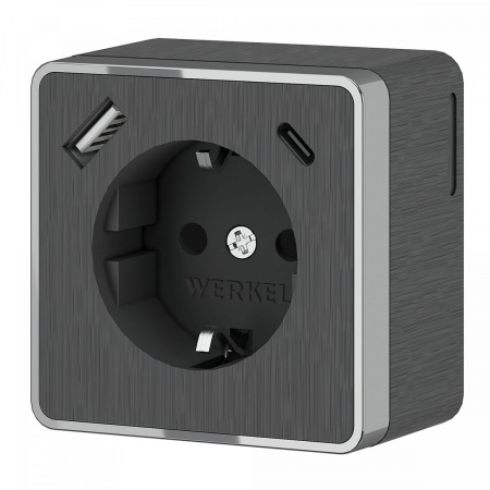 фото Розетка с заземлением, шторками и USB тип A+C Gallant графит рифленый W5071704