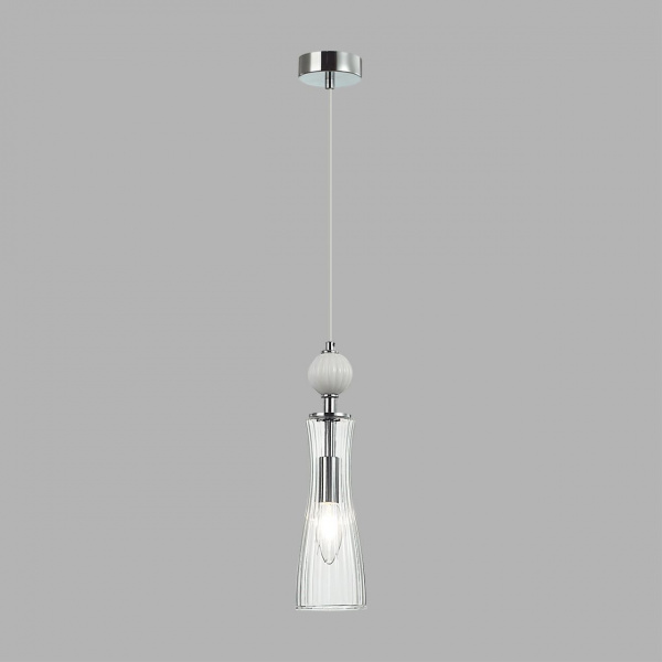 фото Хром/белый/прозрачный, металл/керамика/стекло Подвес Е14 1*40W 220V EMILY NEOCLASSI, арт. 8268/1A