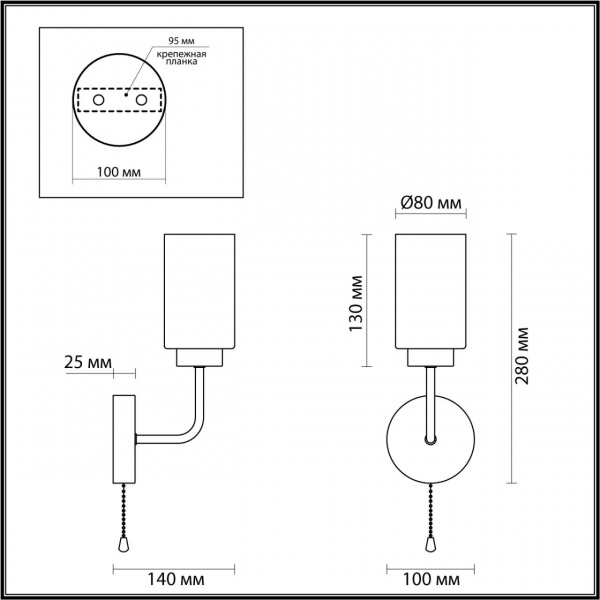фото Чёрный, бронза Бра E14 1*40W 220V DALLIN COMFI, арт. 5640/1W