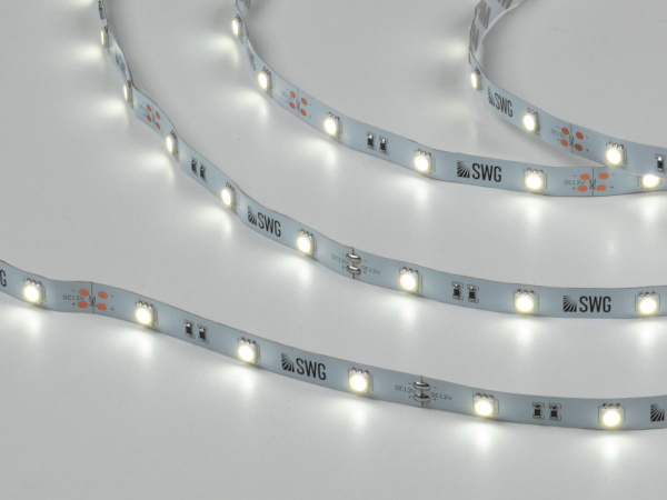 Светодиодная лента 5050, 30 LED/м, 7,2 Вт/м, 12В, IP20, Цвет: Холодный белый, SWG530-12-7.2-W-M, катушка 5 м