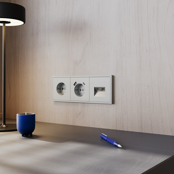 фото Накладка для розетки с заземлением и защитными шторками, с USB A+C, S70 (сталь)