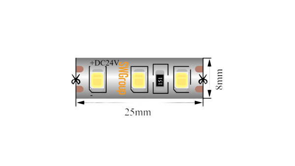 фото Светодиодная лента 2835, 120 LED/м, 9,6 Вт/м, 24В, IP65, 3M, Цвет: Нейтральный белый, SWG2120-24-9.6-NW-65-M, катушка 5 м