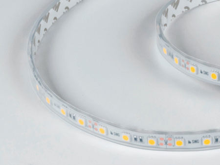 фото Светодиодная лента 5050, 60 LED/м, 14,4 Вт/м, 12В, IP66, Цвет: Теплый белый, SWG560-12-14.4-WW-66-M, катушка 5 м