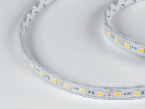 фото Светодиодная лента 5050, 60 LED/м, 14,4 Вт/м, 12В, IP66, Цвет: Теплый белый, SWG560-12-14.4-WW-66-M, катушка 5 м