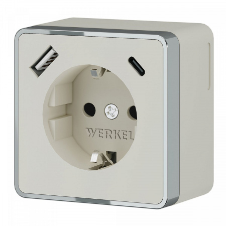 фото Розетка с заземлением, шторками и USB тип A+C Gallant слоновая кость W5071703