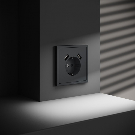фото Накладка для розетки с заземлением и защитными шторками, с USB A+A, S70 (графит)