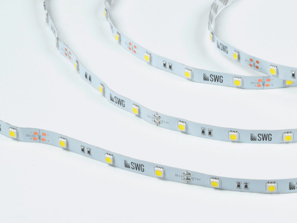фото Светодиодная лента 5050, 30 LED/м, 7,2 Вт/м, 12В, IP20, Цвет: Холодный белый, SWG530-12-7.2-W-M, катушка 5 м