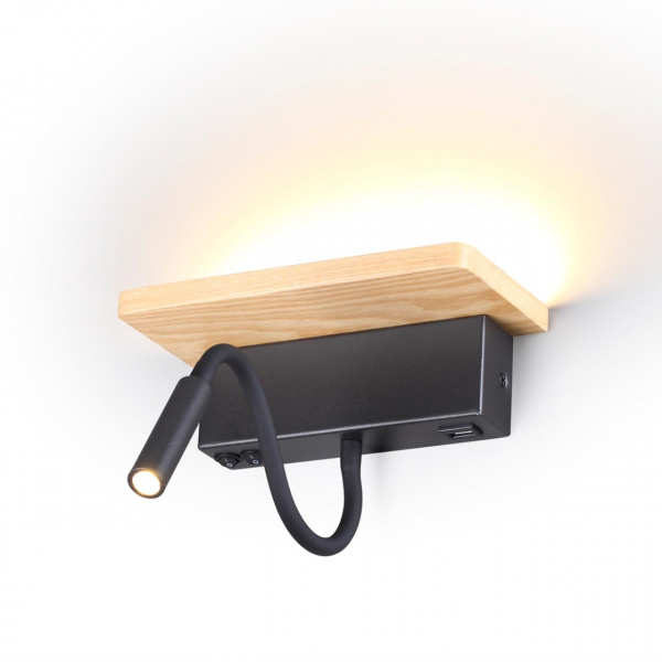 фото Св.дерево/дерево Настен. светильник LED 8W 560Лм 3000К USB зарядка WOODY HIGHTECH, арт. 3868/8WL