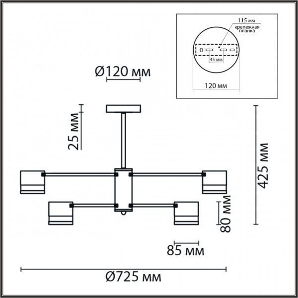 фото Черный/латунь, металл/акрил Люстра потолочная LED GX53 8*7W 220V LANIKA COMFI, арт. 8240/8C