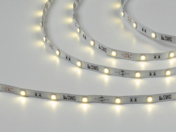 Светодиодная лента 5050, 30 LED/м, 7,2 Вт/м, 12В, IP20, Цвет: Нейтральный белый, SWG530-12-7.2-NW-M, катушка 5 м