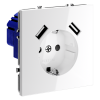 фото Розетка встраиваемая VOLTUM S70 с заземлением и защитными шторками, 16А, с USB, A+A, (белый глянцевы