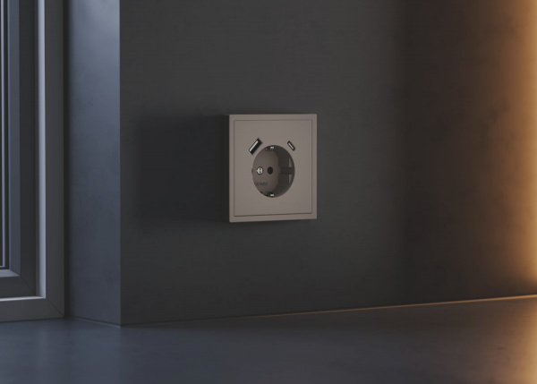 фото Накладка для розетки с заземлением и защитными шторками, с USB A+C, S70 (капучино)