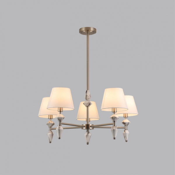 фото Никель/белый/серый, металл/керамика/ткань Люстра Е14 5*40W 220V VERMONT CLASSI, арт. 8274/5