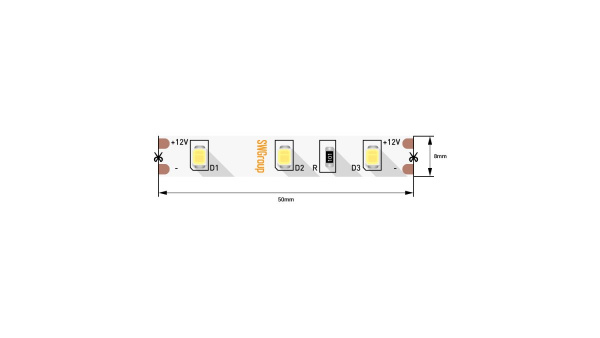 фото Светодиодная лента 2835, 60 LED/м, 4,8 Вт/м, 12В, IP20, 3M, Цвет: Теплый белый, SWG260-12-4.8-WW-M, катушка 5 м