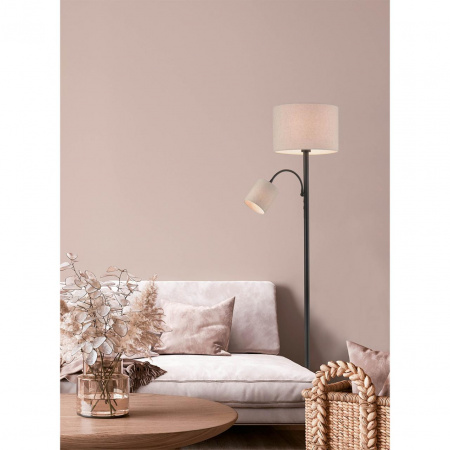 фото Черный/бежевый, металл/текстиль Торшер Е27 1*60W + Е14 1*40W 220V KAYA MODERNI, арт. 8042/2F