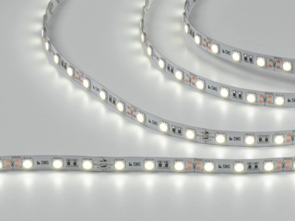 Светодиодная лента 5050, 60 LED/м, 14,4 Вт/м, 12В, IP20, Цвет: Холодный белый, SWG560-12-14.4-W-M, катушка 5 м