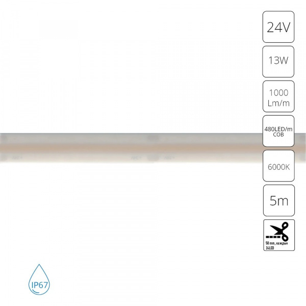 Светодиодная лента 24V 13W/m 6000К 5м IP67 Arte Lamp AQUA LANE A2448010-03-6K