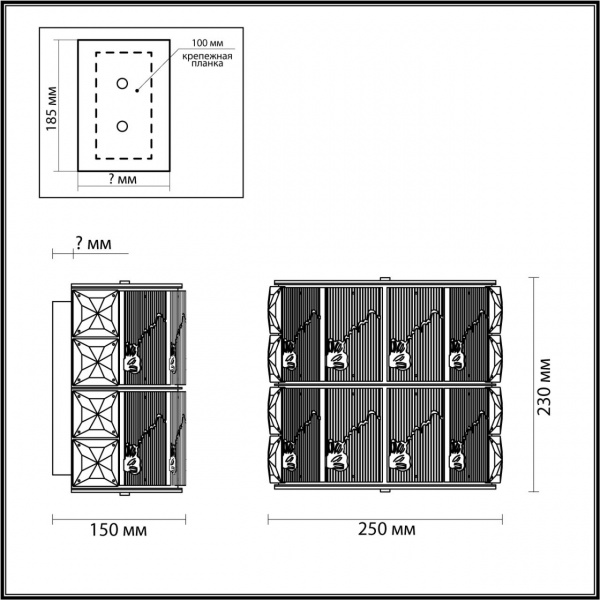 фото Золото/прозрачный/матовый/металл/хрусталь/стекло Бра E14 2*40W FIESTA HALL, арт. 5070/2W